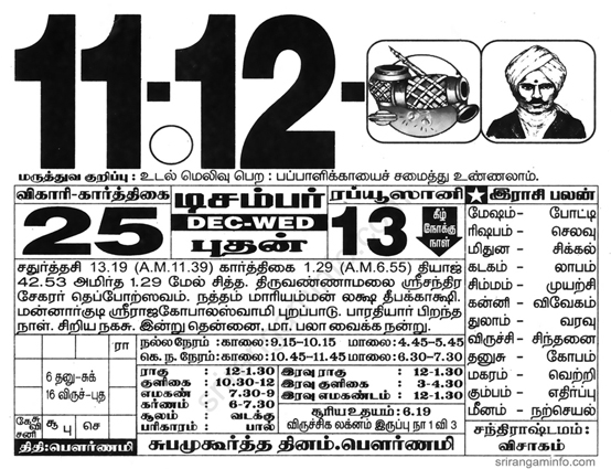 Tamil daily Calendar, Tamil Calendar