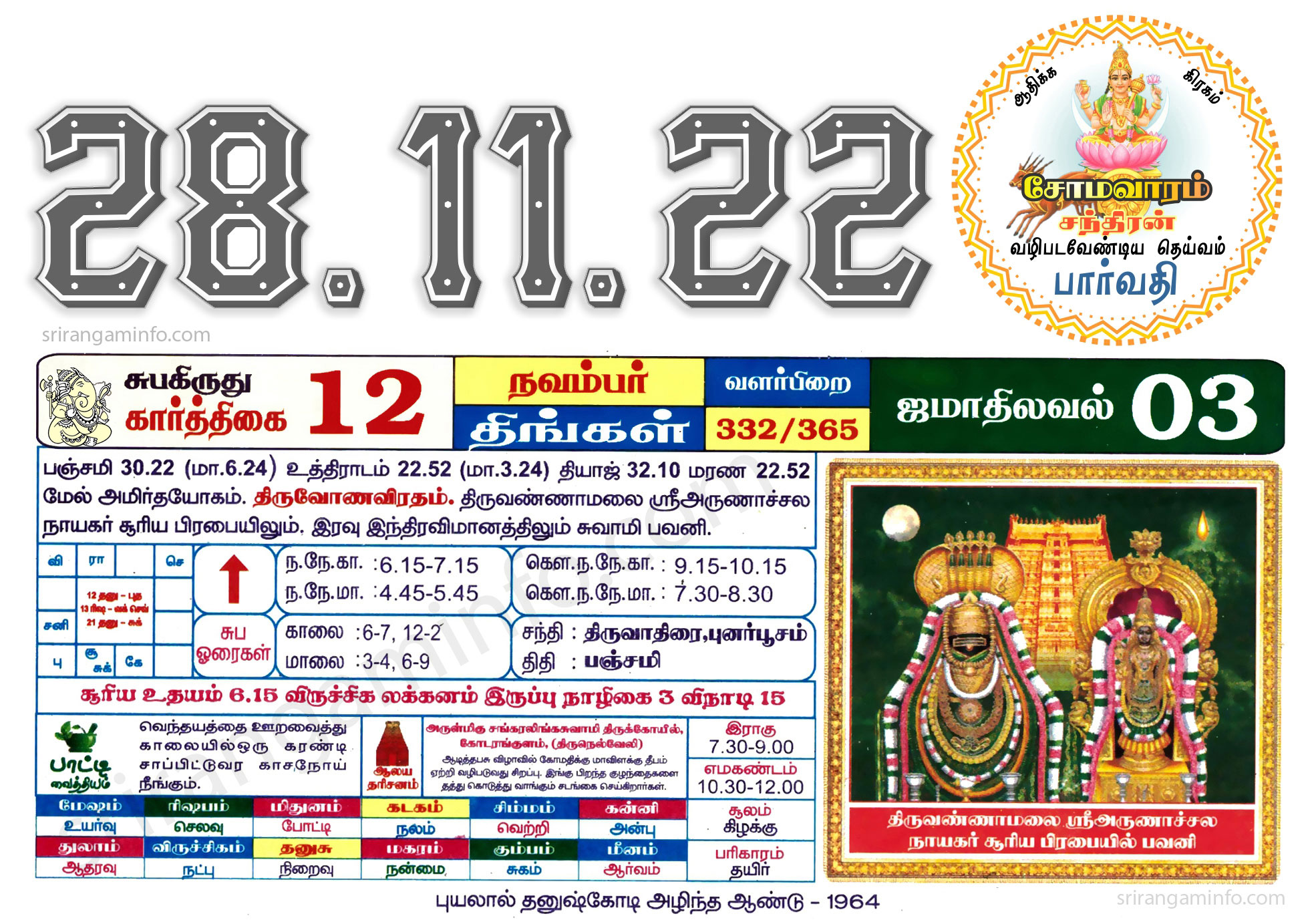 Tamil daily Calendar, Tamil Calendar