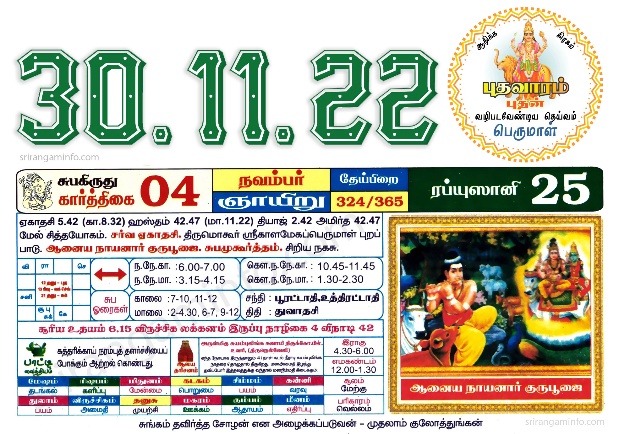 Tamil daily Calendar, Tamil Calendar
