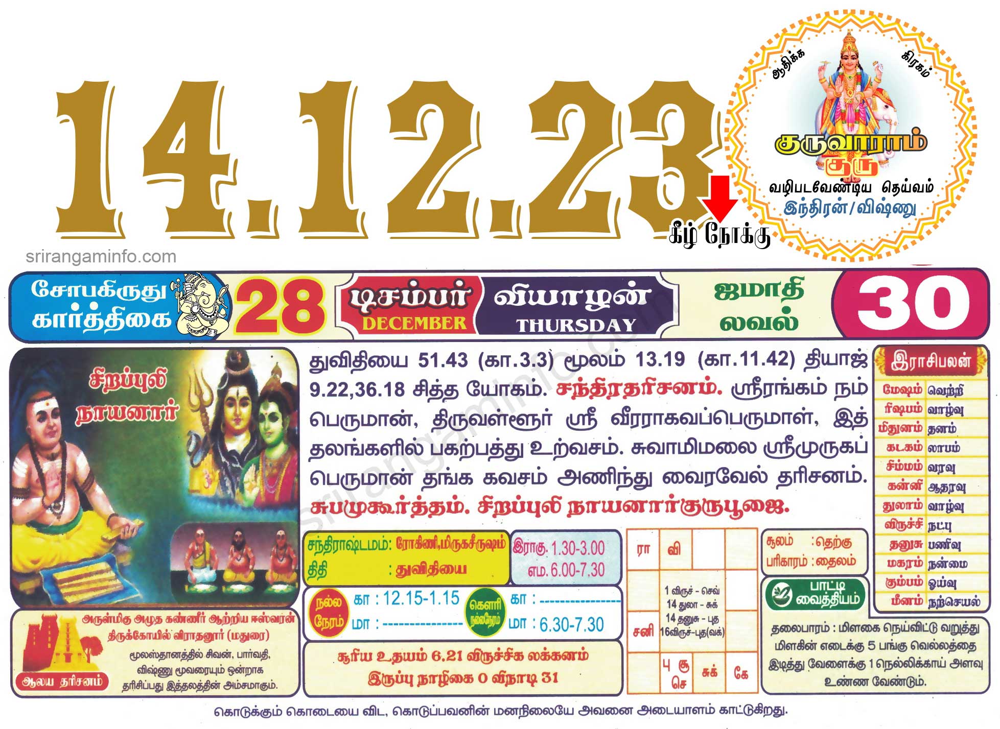 Tamil daily Calendar, Tamil Calendar