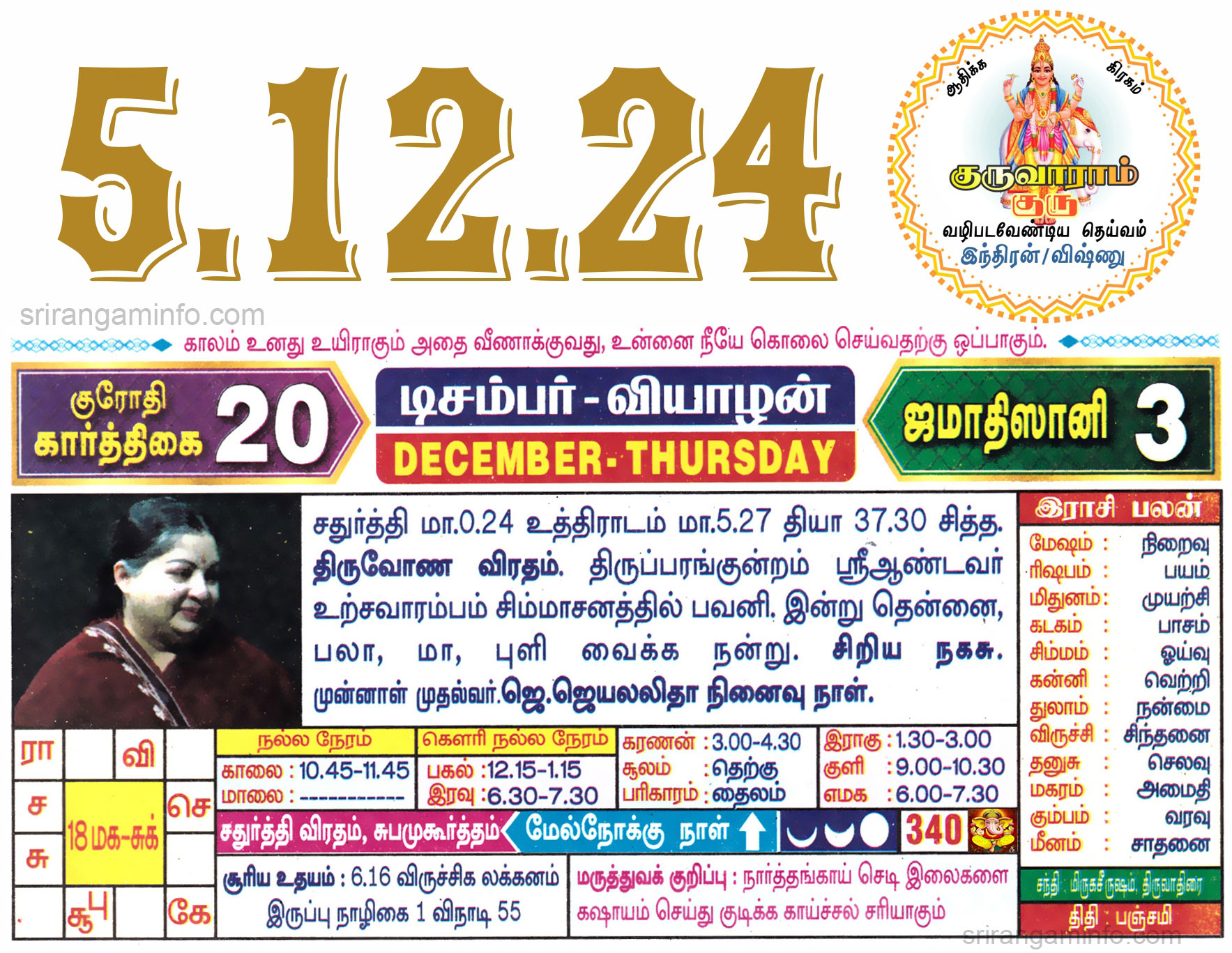 Tamil daily Calendar, Tamil Calendar