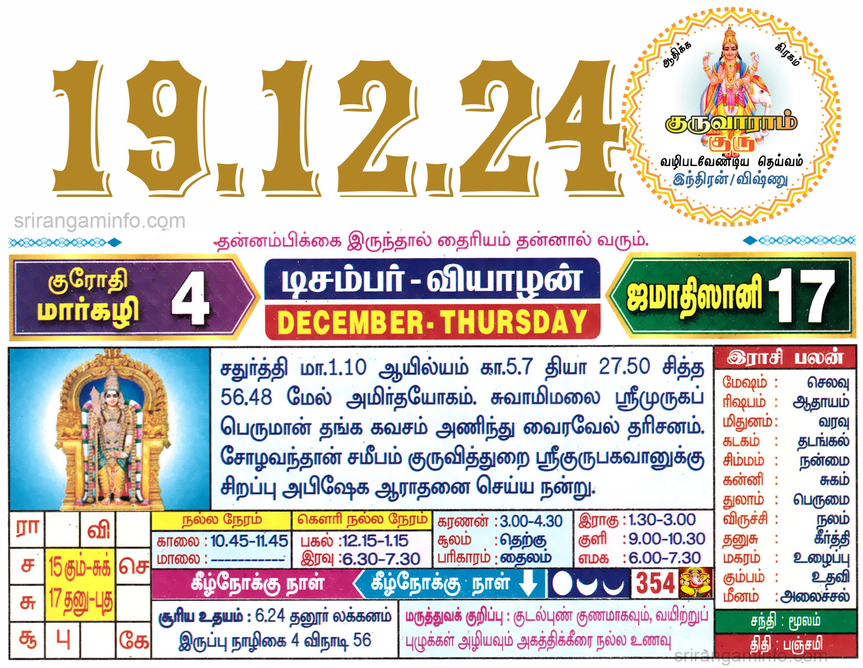 Tamil daily Calendar, Tamil Calendar