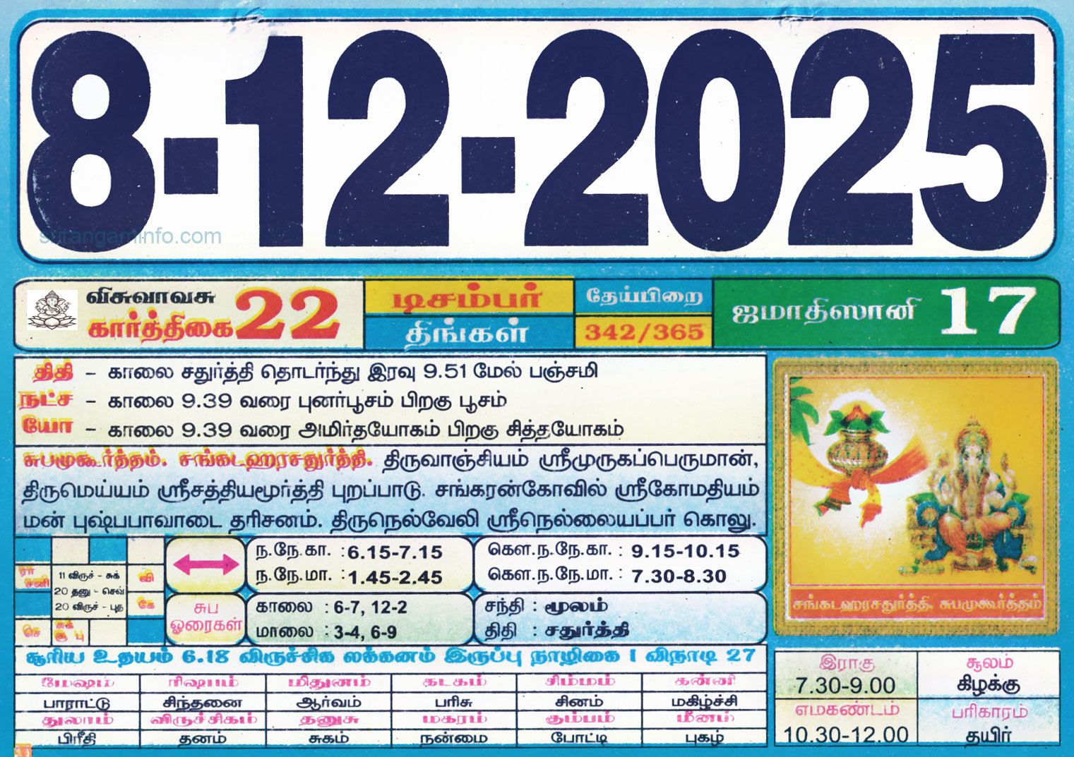 Tamil daily Calendar, Tamil Calendar