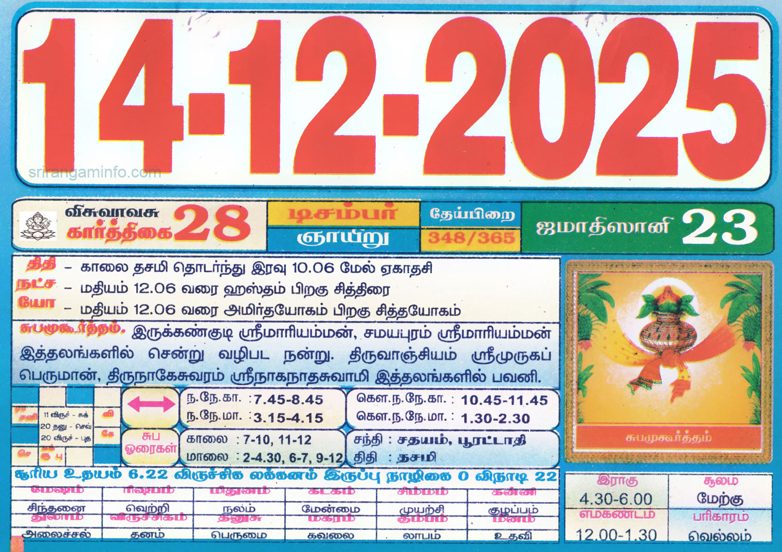 Tamil daily Calendar, Tamil Calendar