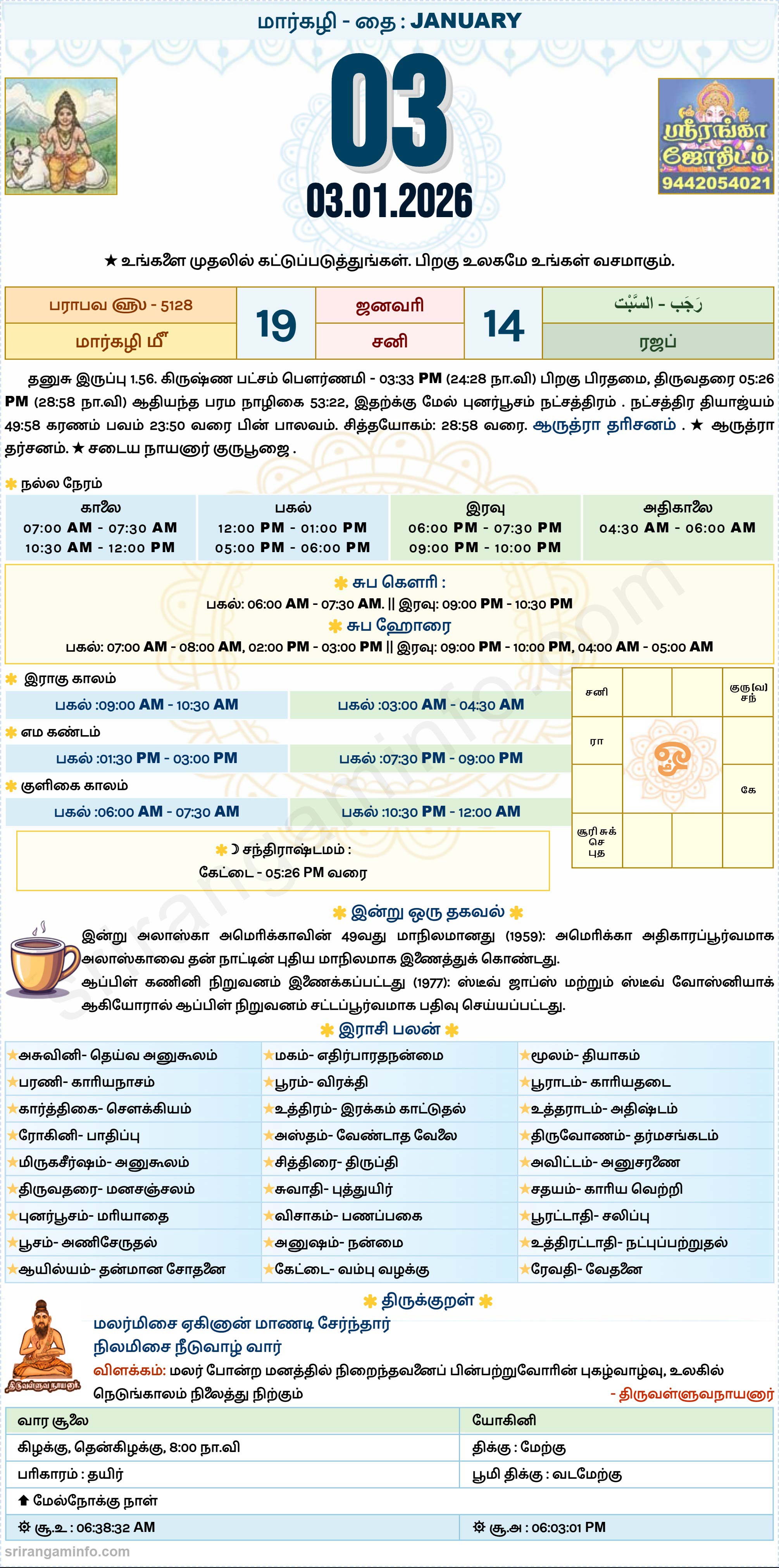 Tamil daily Calendar, Tamil Calendar