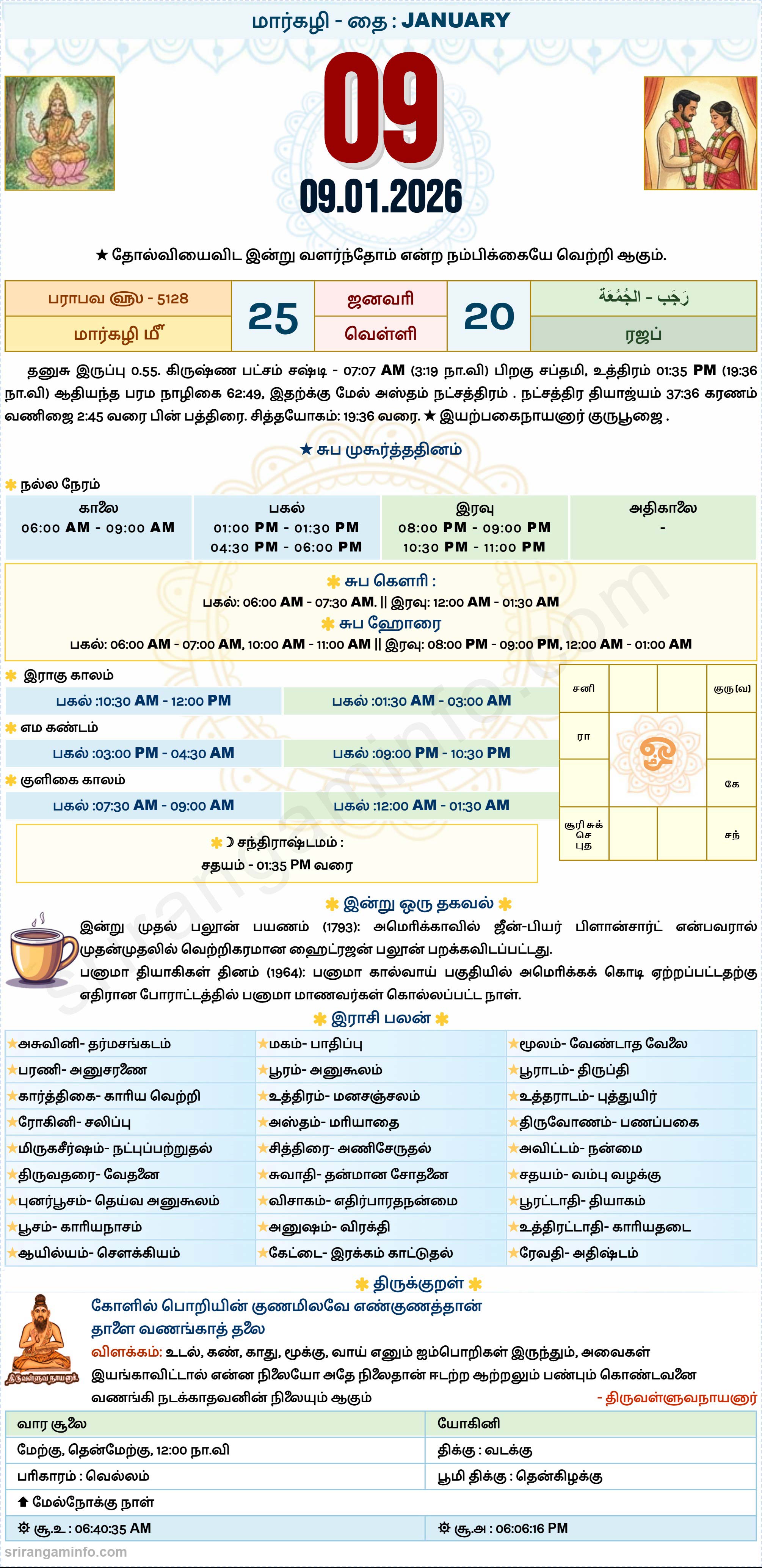 Tamil daily Calendar, Tamil Calendar