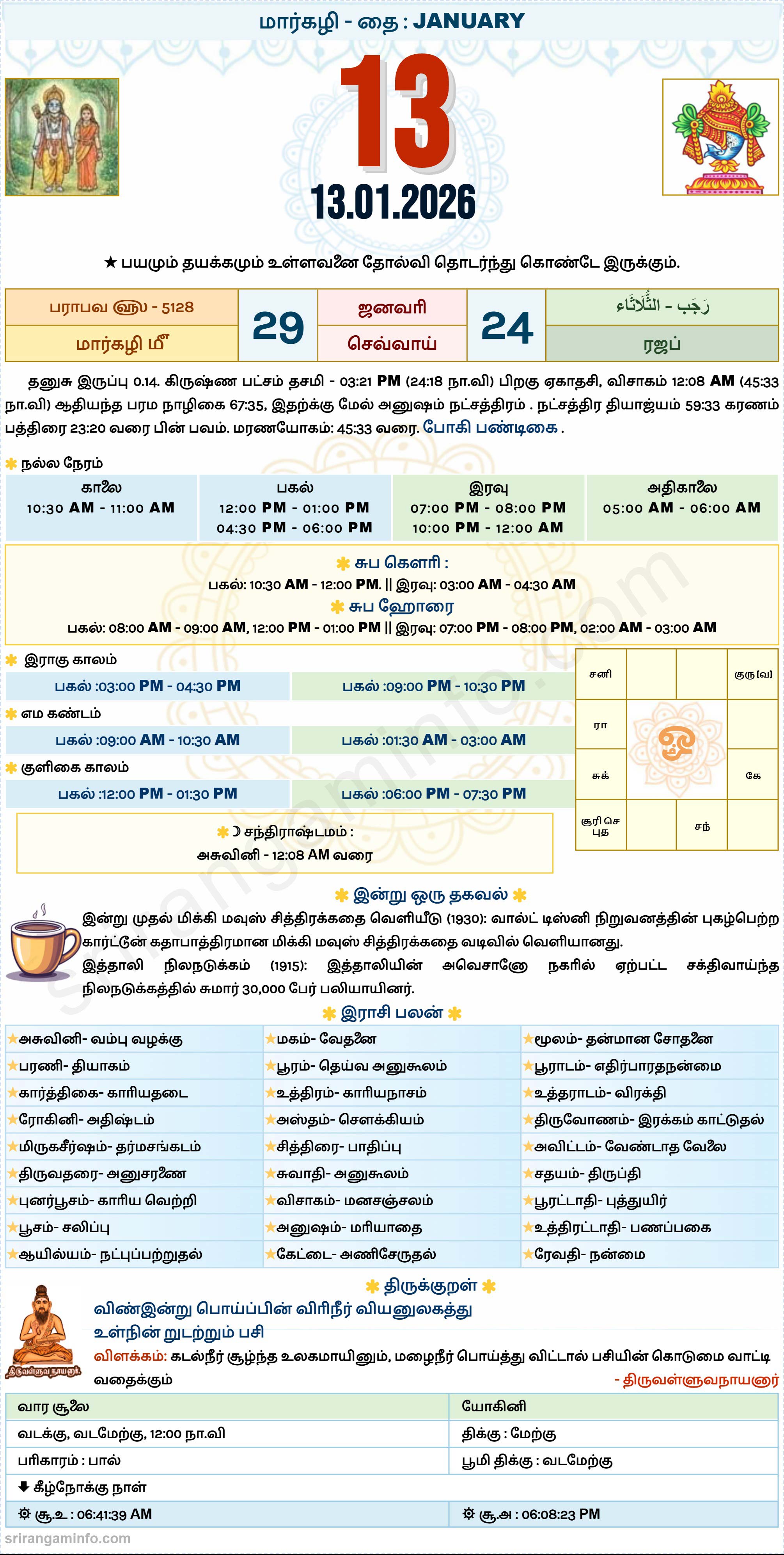 Tamil daily Calendar, Tamil Calendar