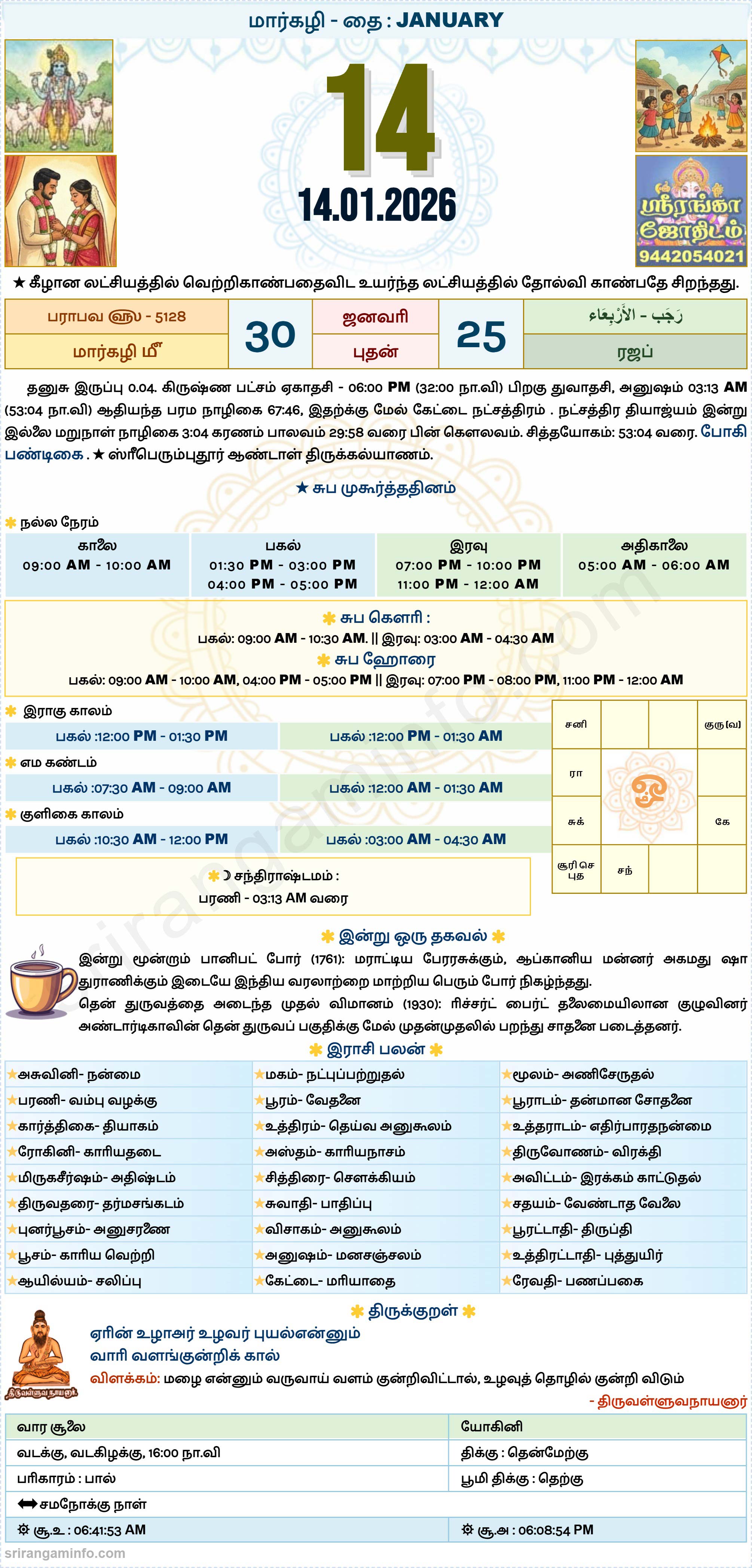 Tamil daily Calendar, Tamil Calendar