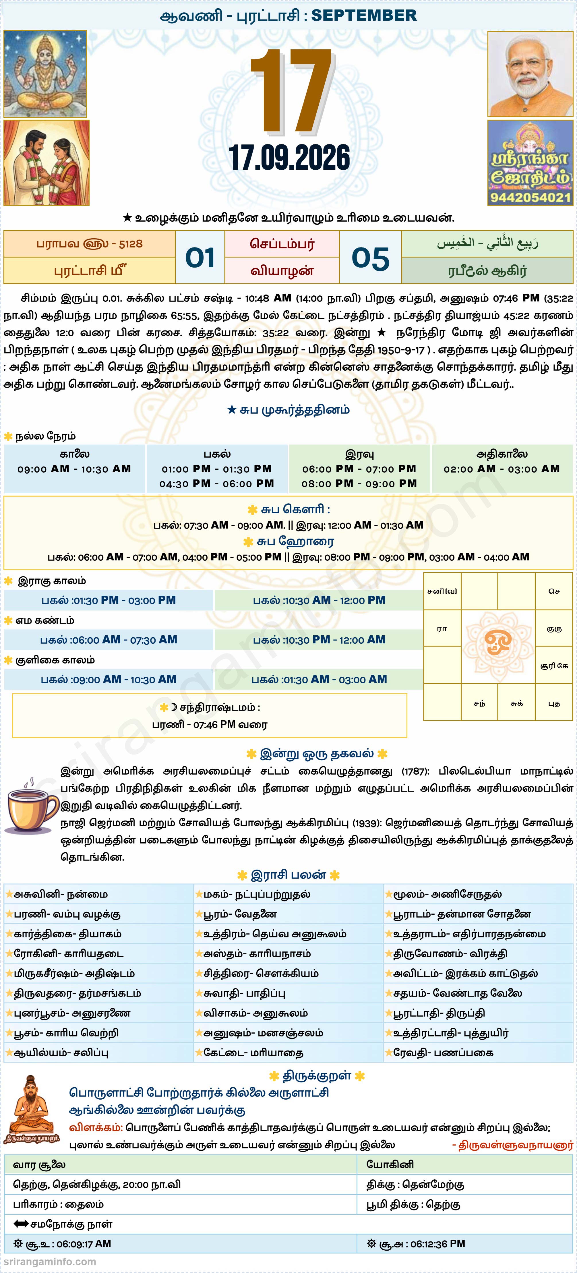 Tamil daily Calendar, Tamil Calendar