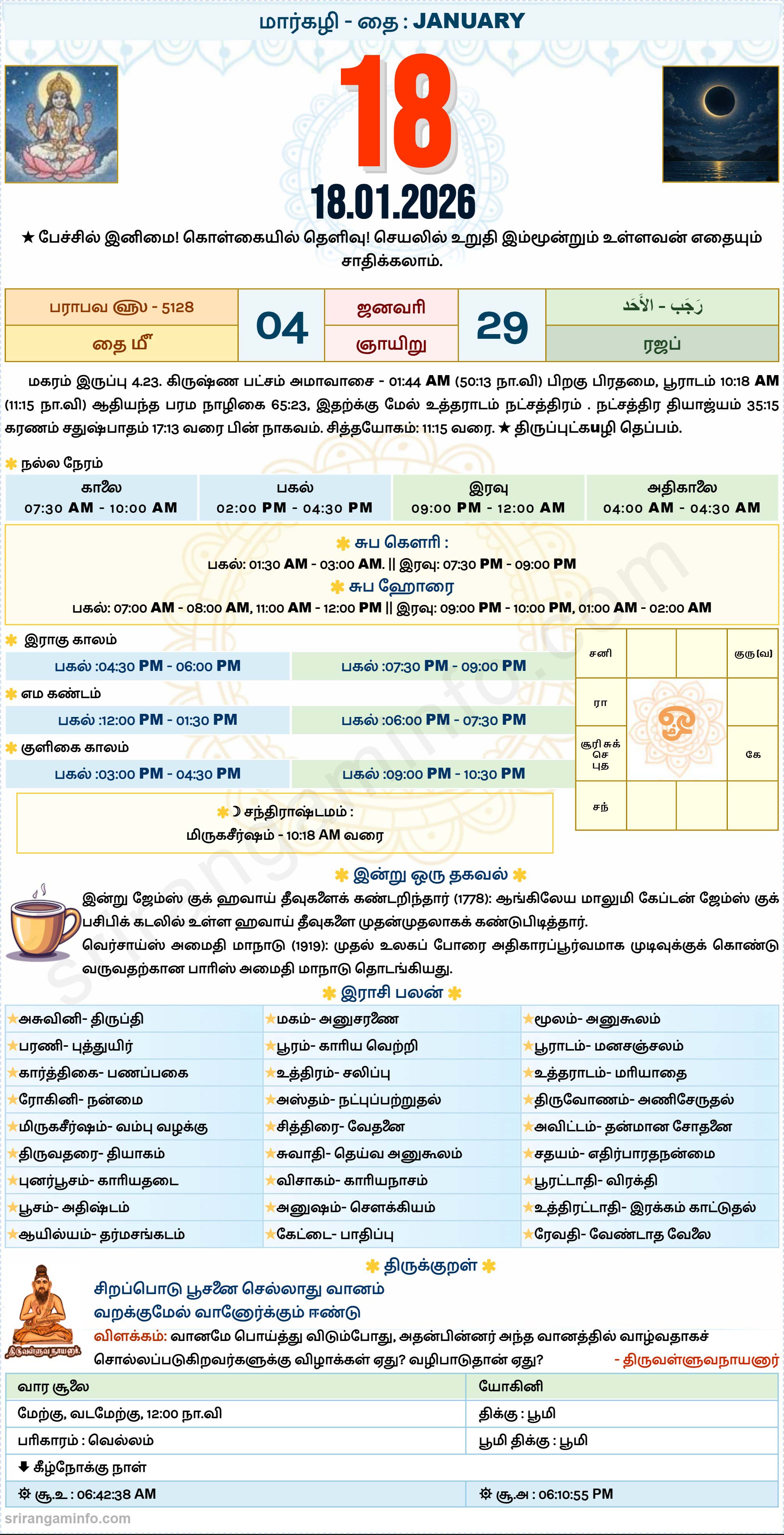 Tamil daily Calendar, Tamil Calendar
