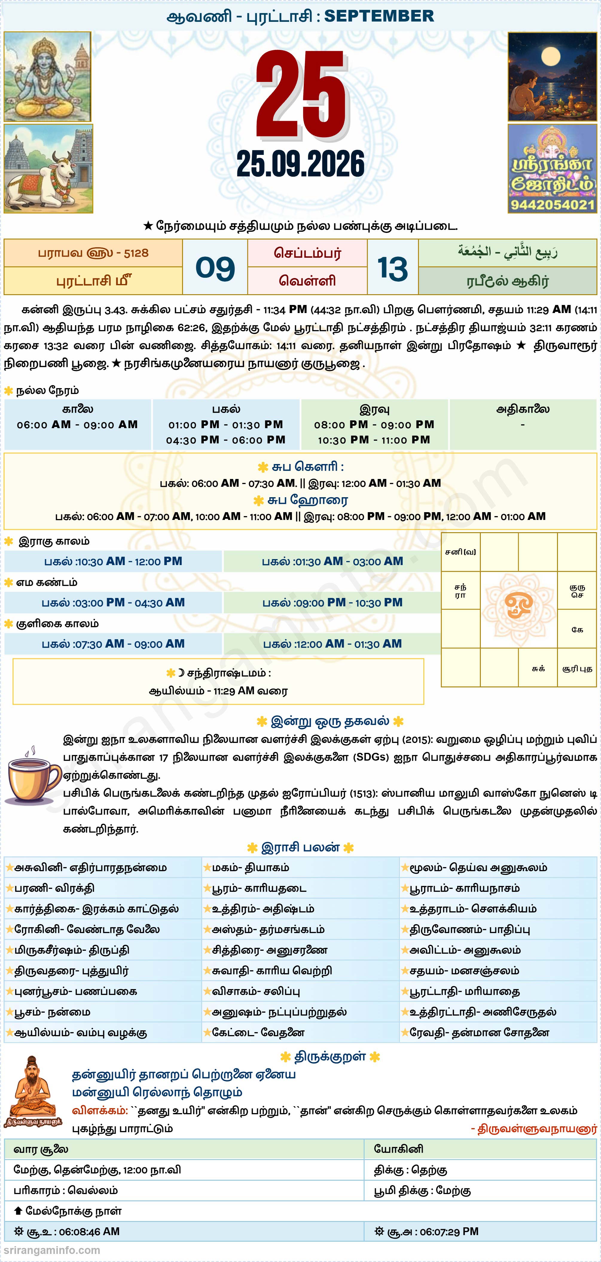 Tamil daily Calendar, Tamil Calendar