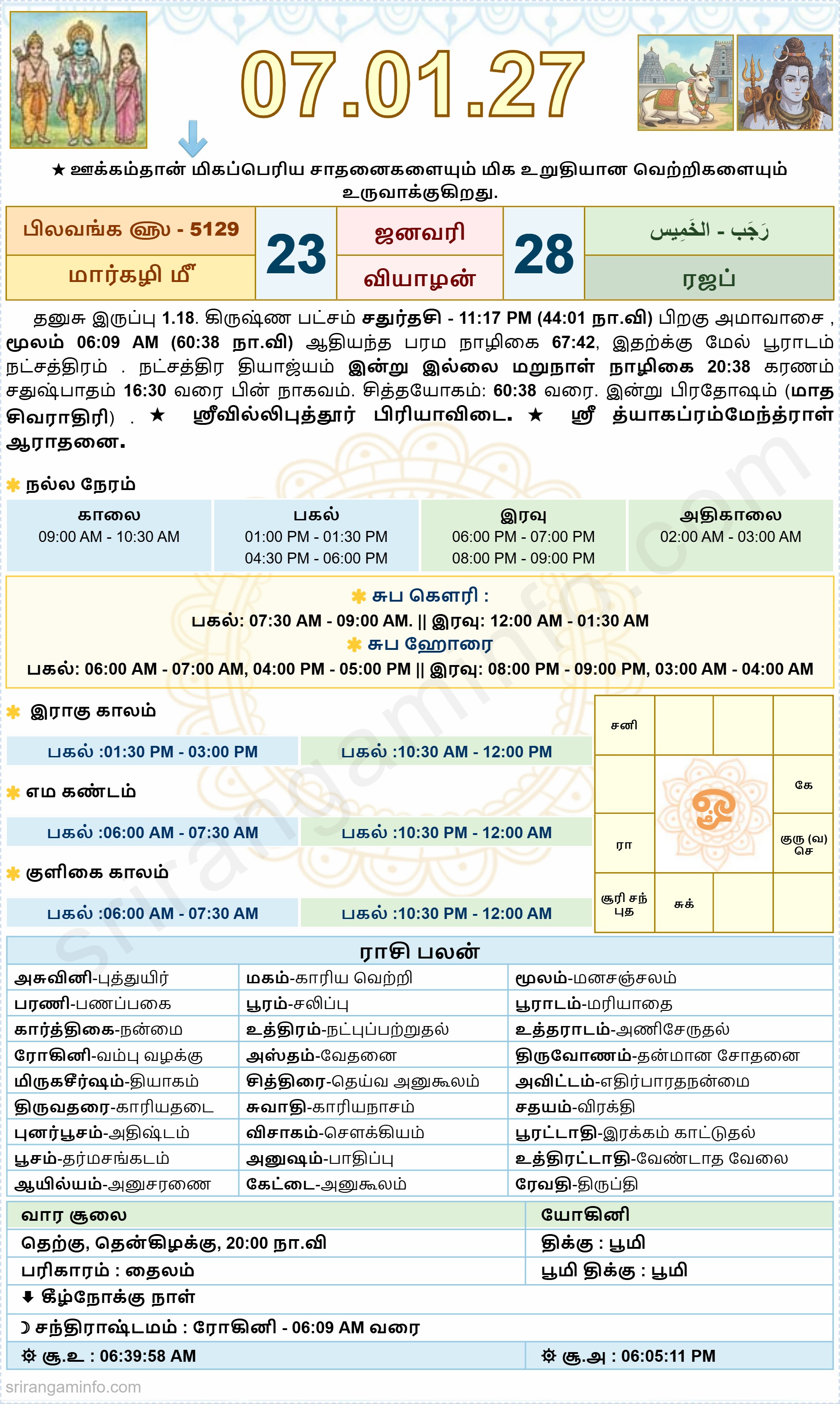 Tamil daily Calendar, Tamil Calendar