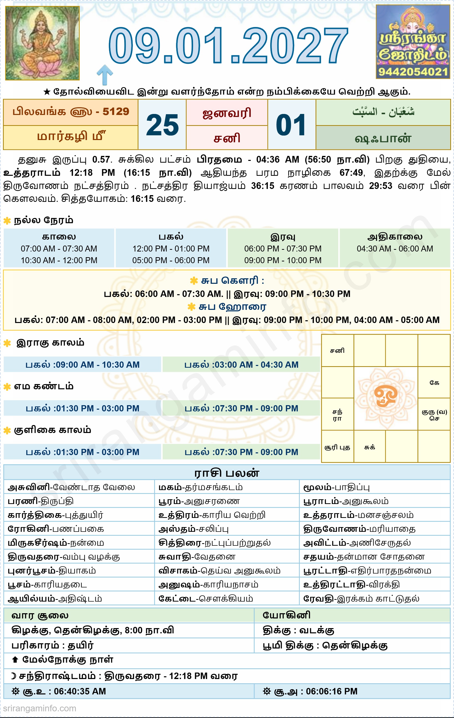 Tamil daily Calendar, Tamil Calendar