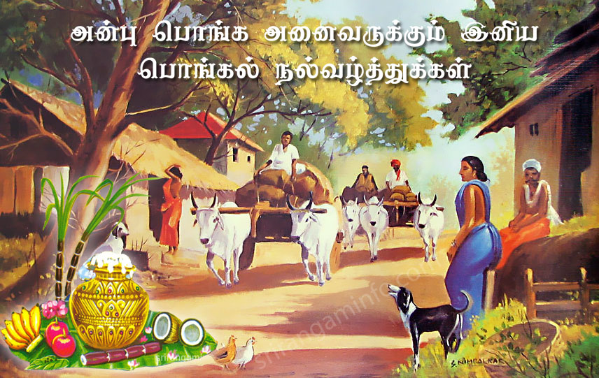pongal greetings village landscape cow